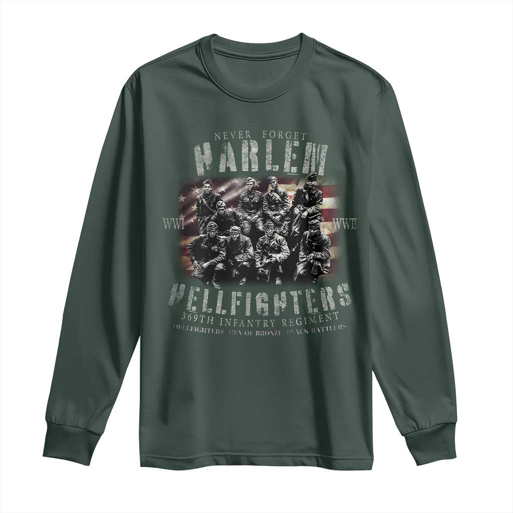 Never Forget Harlem Hellfighters Long Sleeve Shirt Vintage USA Flag
