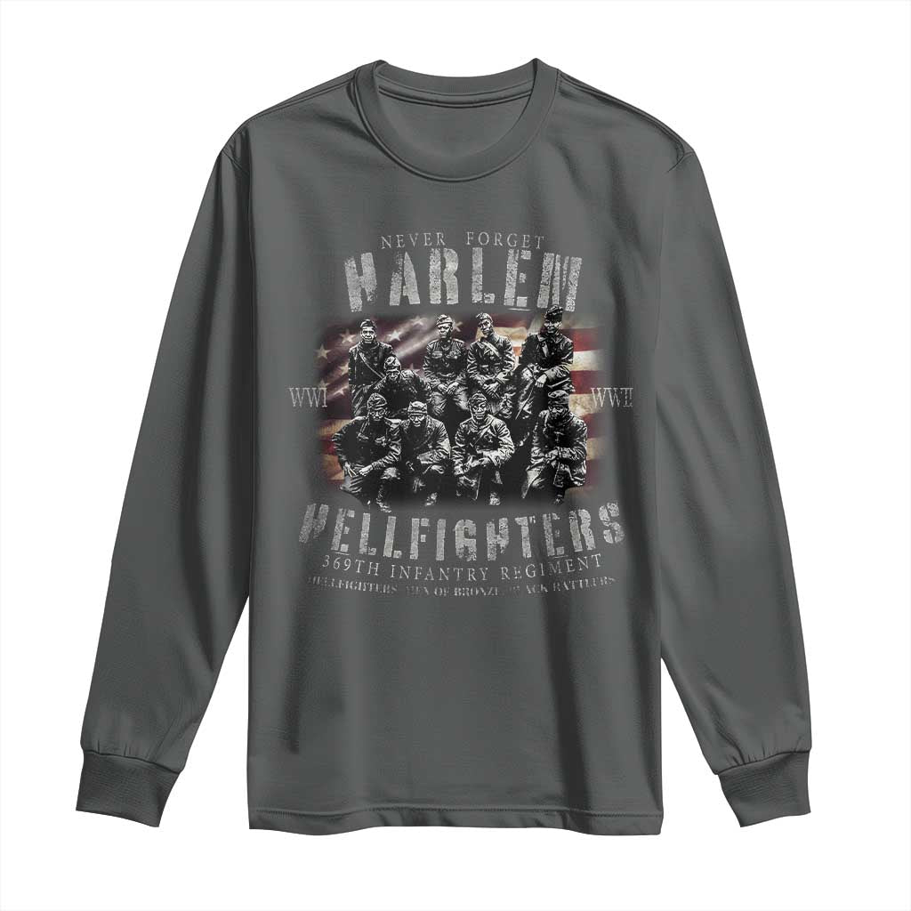 Never Forget Harlem Hellfighters Long Sleeve Shirt Vintage USA Flag
