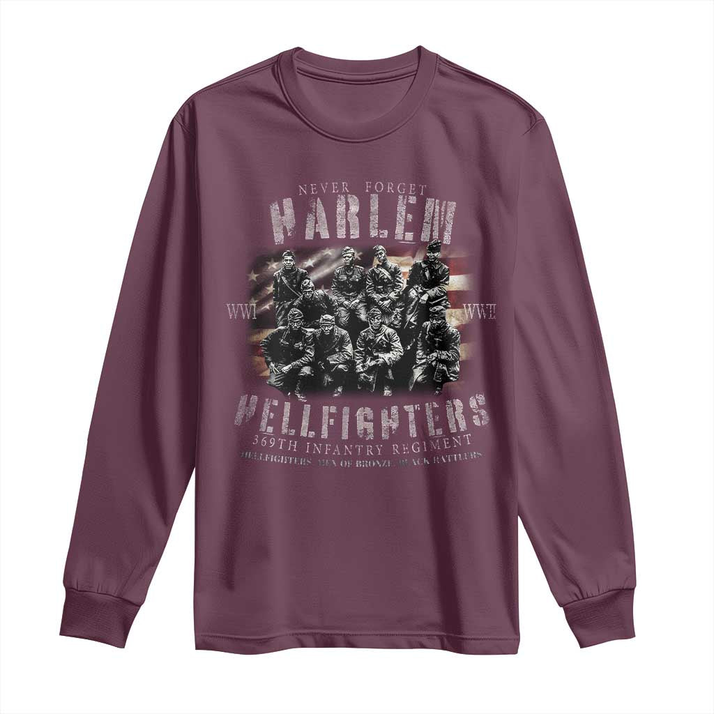 Never Forget Harlem Hellfighters Long Sleeve Shirt Vintage USA Flag