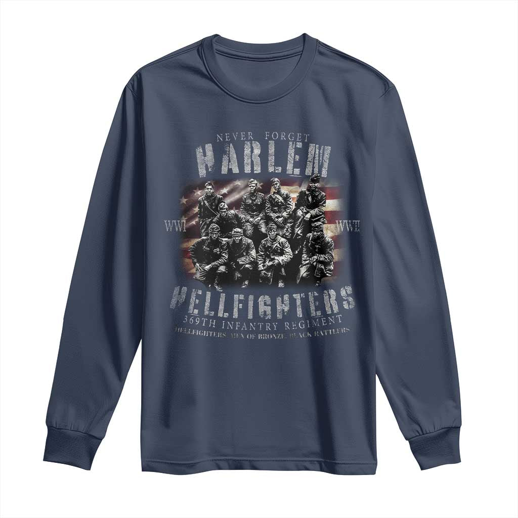 Never Forget Harlem Hellfighters Long Sleeve Shirt Vintage USA Flag