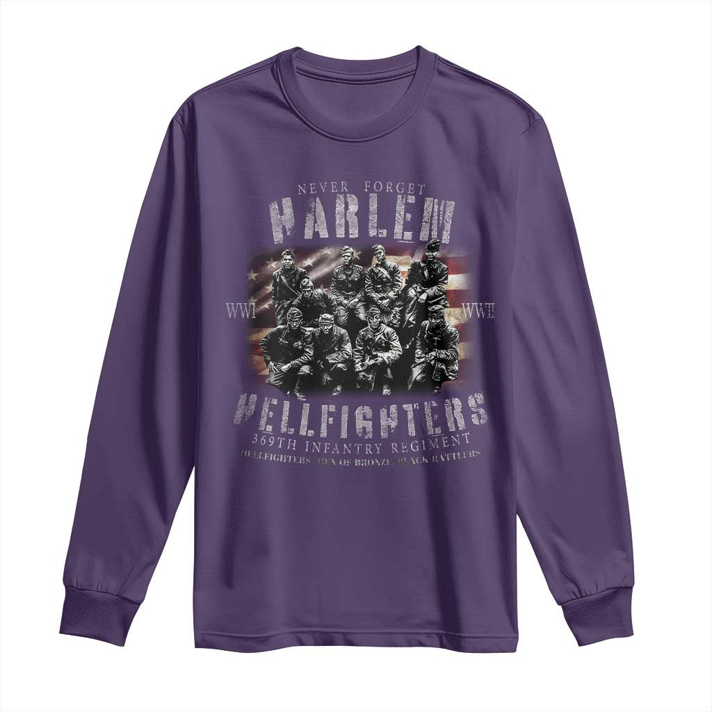 Never Forget Harlem Hellfighters Long Sleeve Shirt Vintage USA Flag
