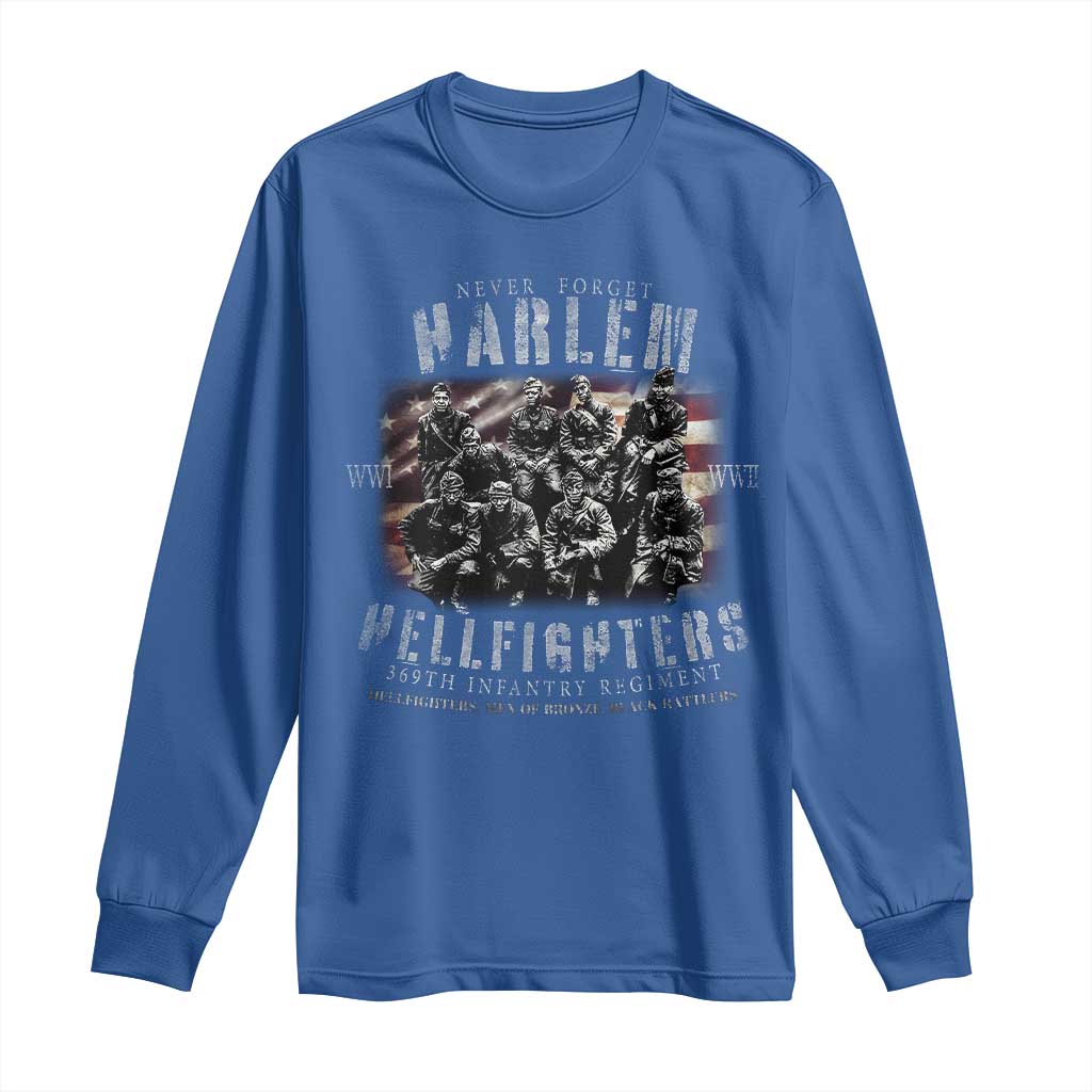 Never Forget Harlem Hellfighters Long Sleeve Shirt Vintage USA Flag