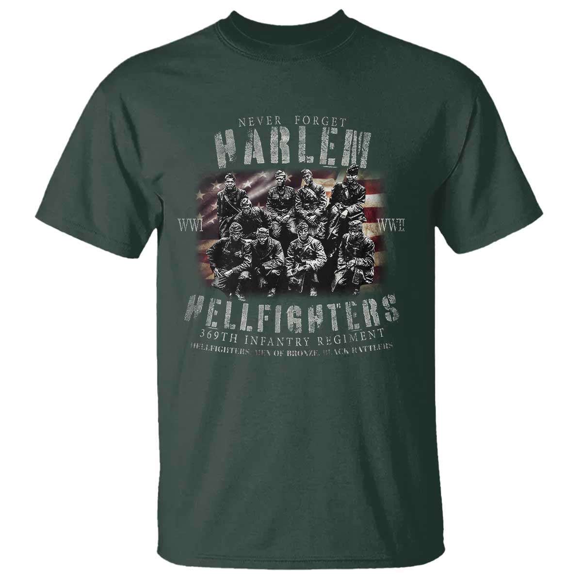 Never Forget Harlem Hellfighters T Shirt Vintage USA Flag