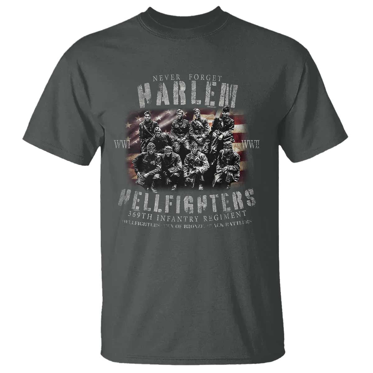 Never Forget Harlem Hellfighters T Shirt Vintage USA Flag