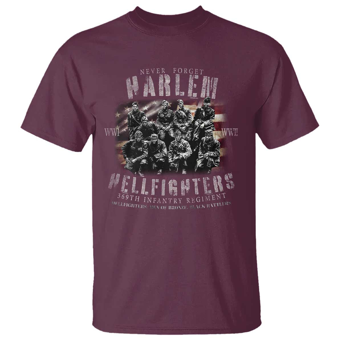 Never Forget Harlem Hellfighters T Shirt Vintage USA Flag
