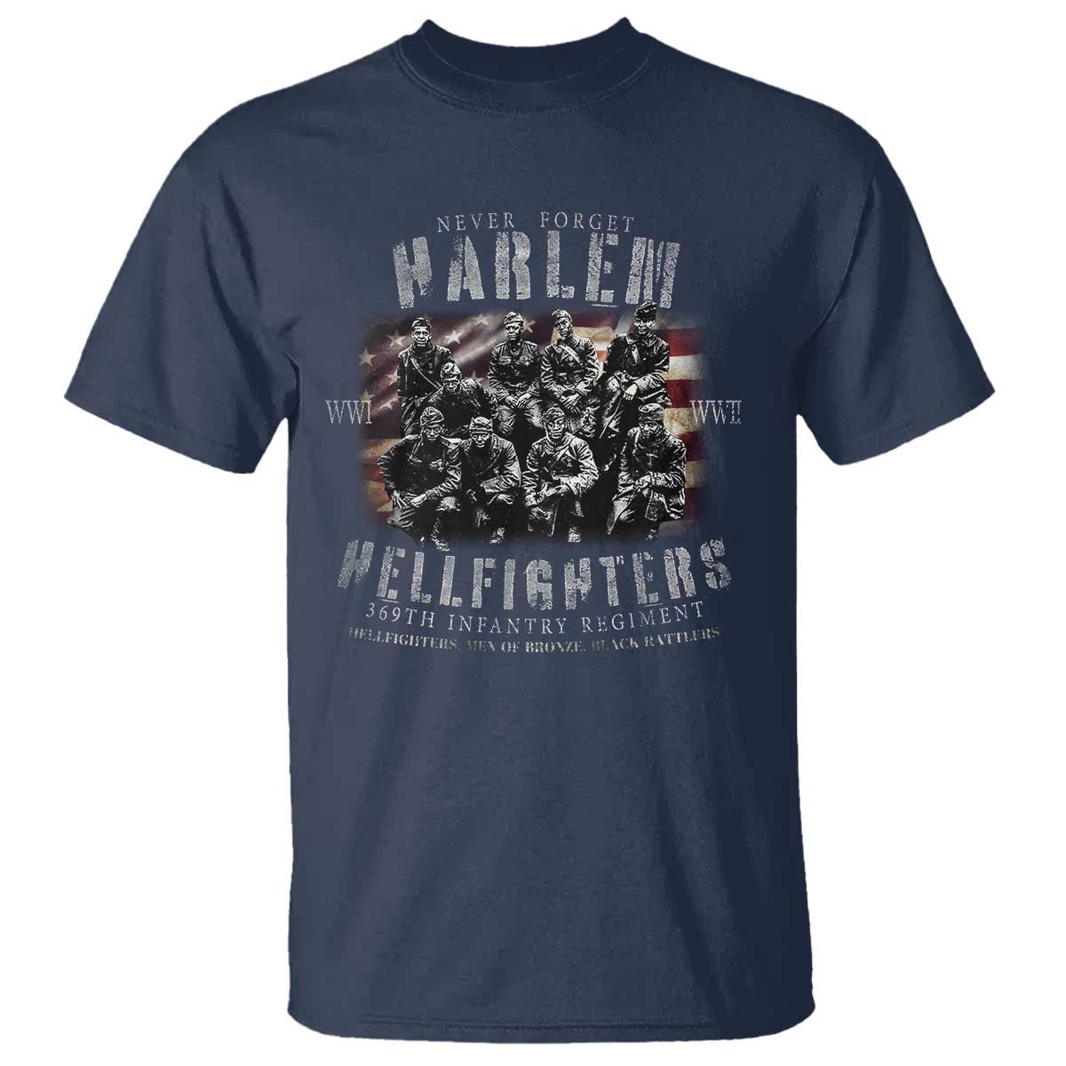 Never Forget Harlem Hellfighters T Shirt Vintage USA Flag