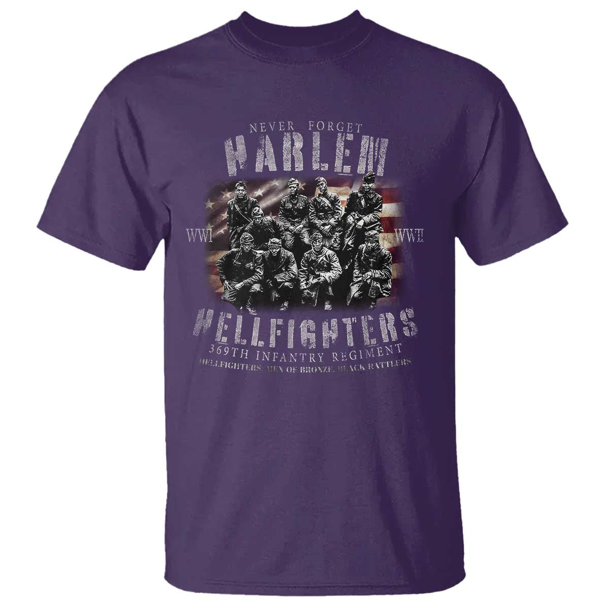 Never Forget Harlem Hellfighters T Shirt Vintage USA Flag