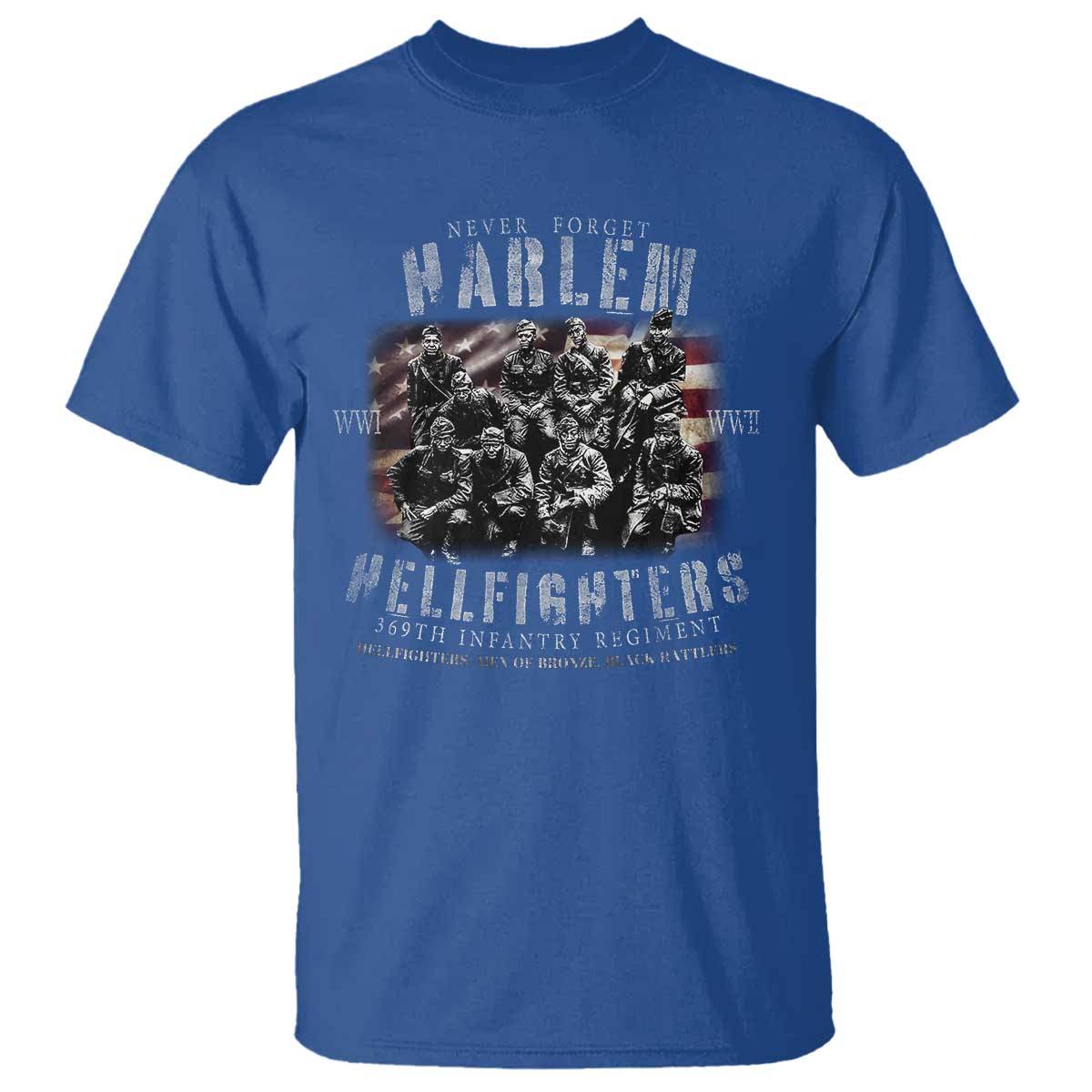 Never Forget Harlem Hellfighters T Shirt Vintage USA Flag