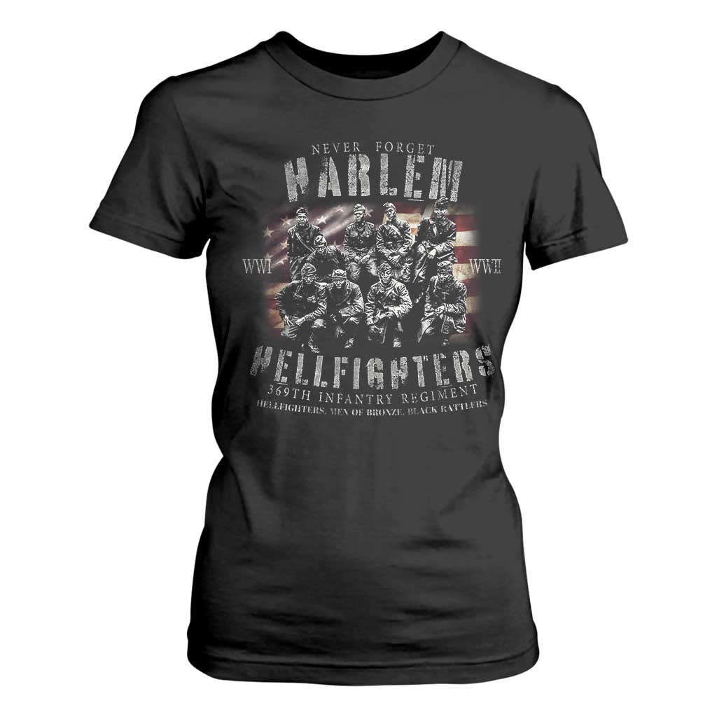 Never Forget Harlem Hellfighters T Shirt For Women Vintage USA Flag