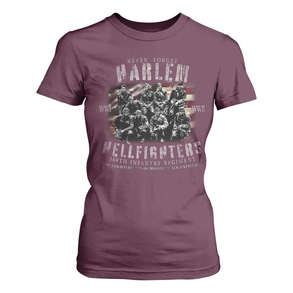 Never Forget Harlem Hellfighters T Shirt For Women Vintage USA Flag