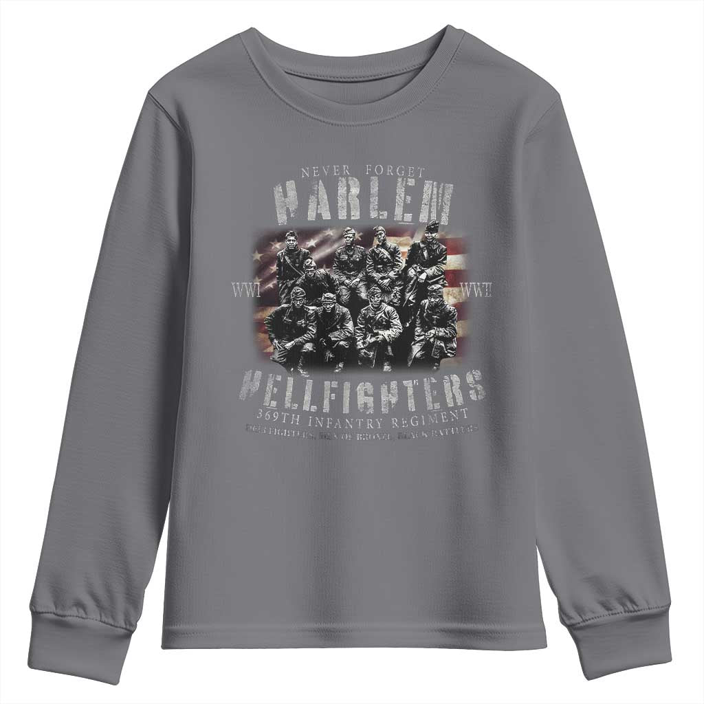 Never Forget Harlem Hellfighters Youth Sweatshirt Vintage USA Flag