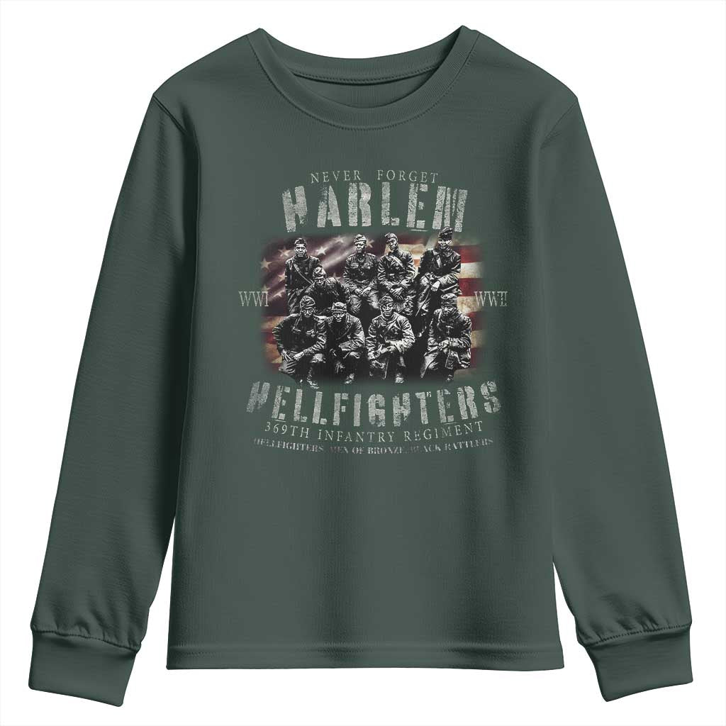Never Forget Harlem Hellfighters Youth Sweatshirt Vintage USA Flag