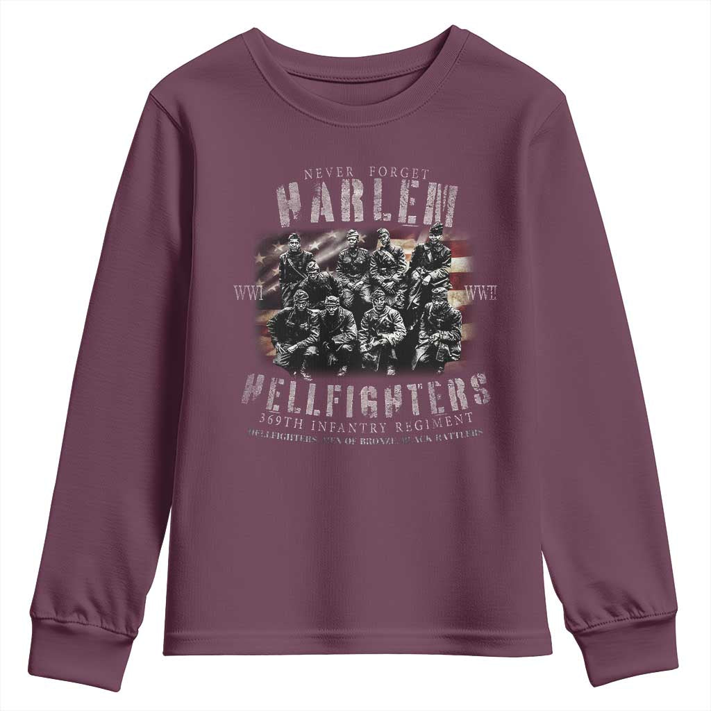 Never Forget Harlem Hellfighters Youth Sweatshirt Vintage USA Flag