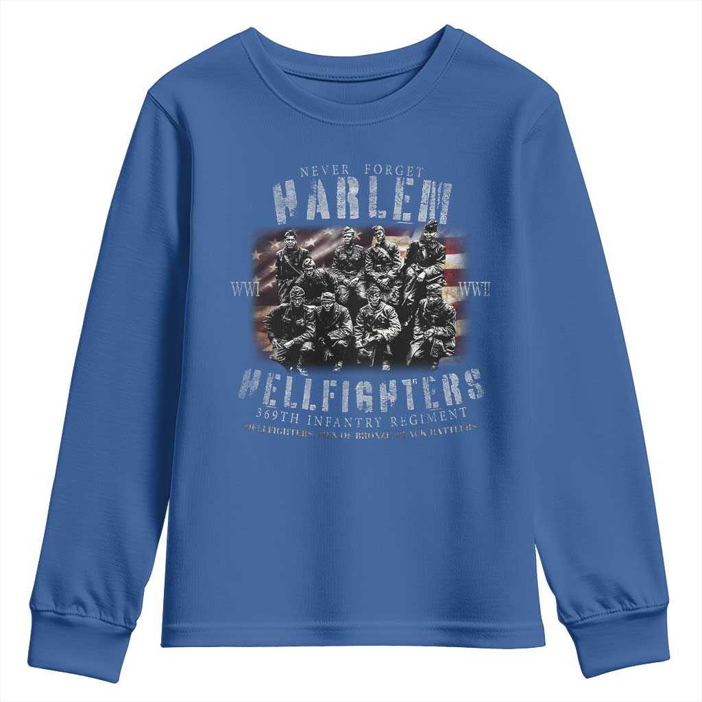 Never Forget Harlem Hellfighters Youth Sweatshirt Vintage USA Flag