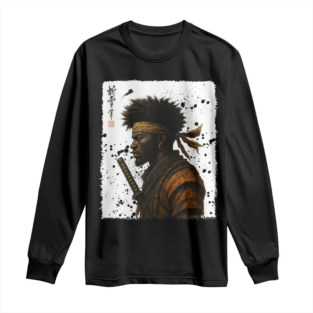 Afro American Samurai Long Sleeve Shirt Japanese Vintage Graphic Sumie Katana - African Pride