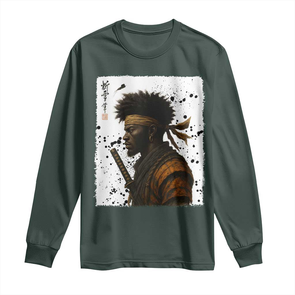 Afro American Samurai Long Sleeve Shirt Japanese Vintage Graphic Sumie Katana - African Pride