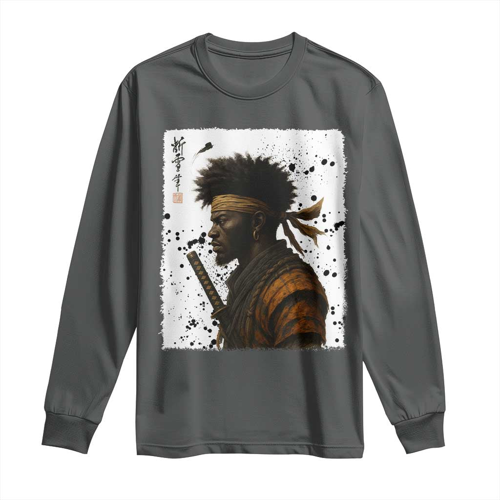 Afro American Samurai Long Sleeve Shirt Japanese Vintage Graphic Sumie Katana - African Pride