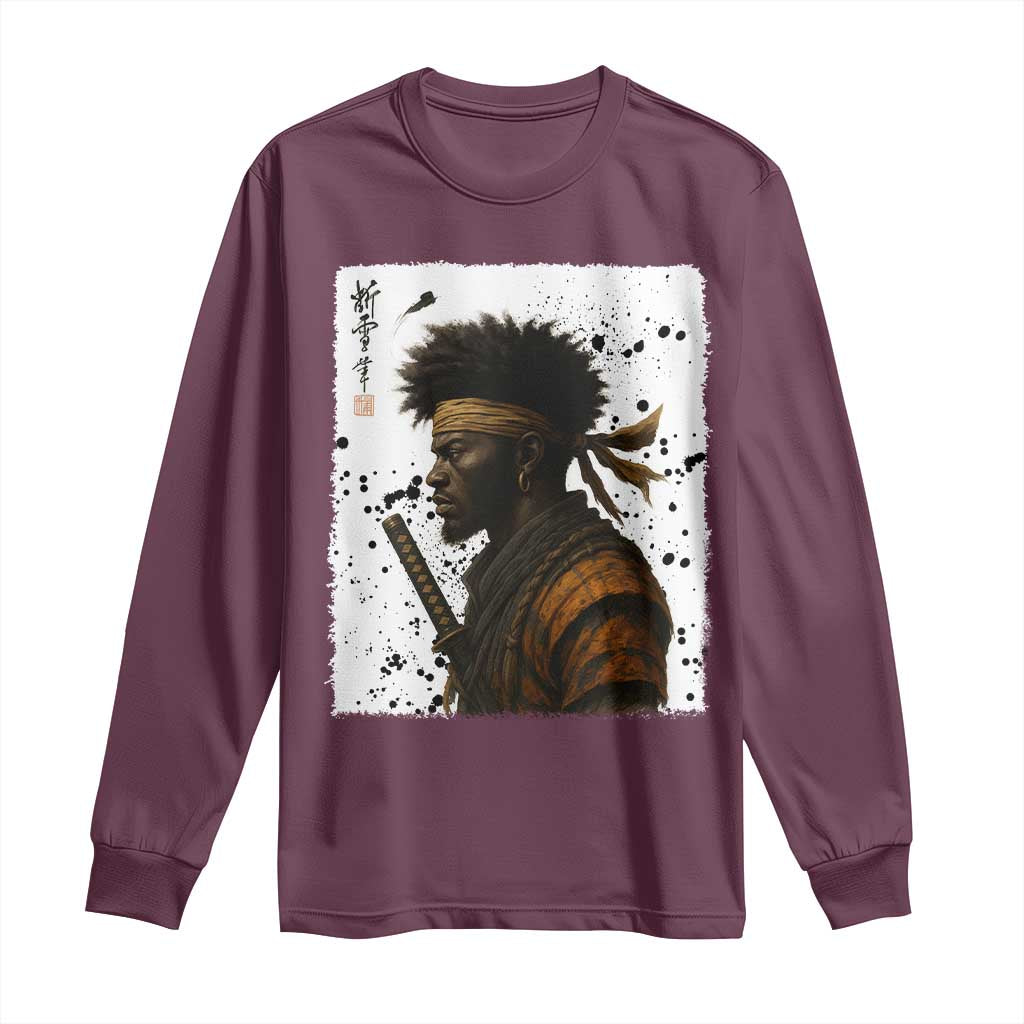 Afro American Samurai Long Sleeve Shirt Japanese Vintage Graphic Sumie Katana - African Pride