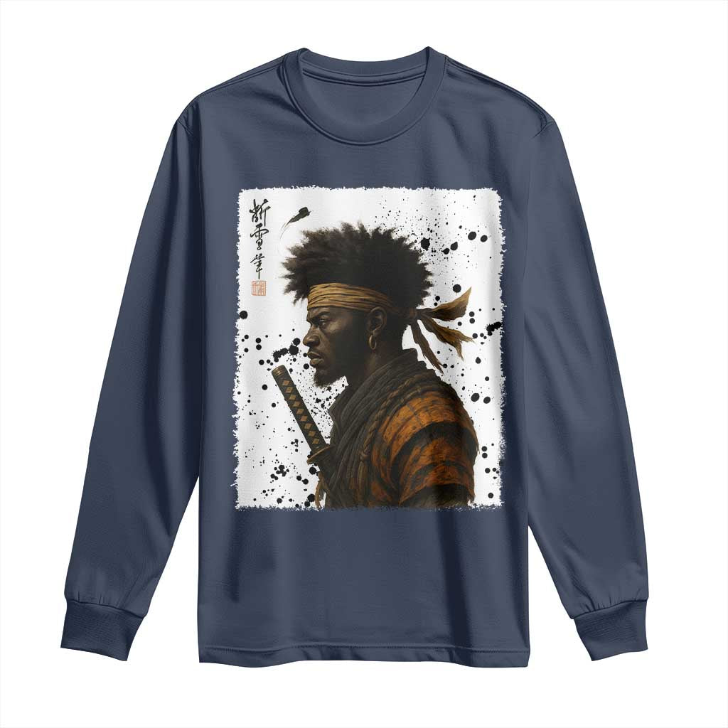 Afro American Samurai Long Sleeve Shirt Japanese Vintage Graphic Sumie Katana - African Pride