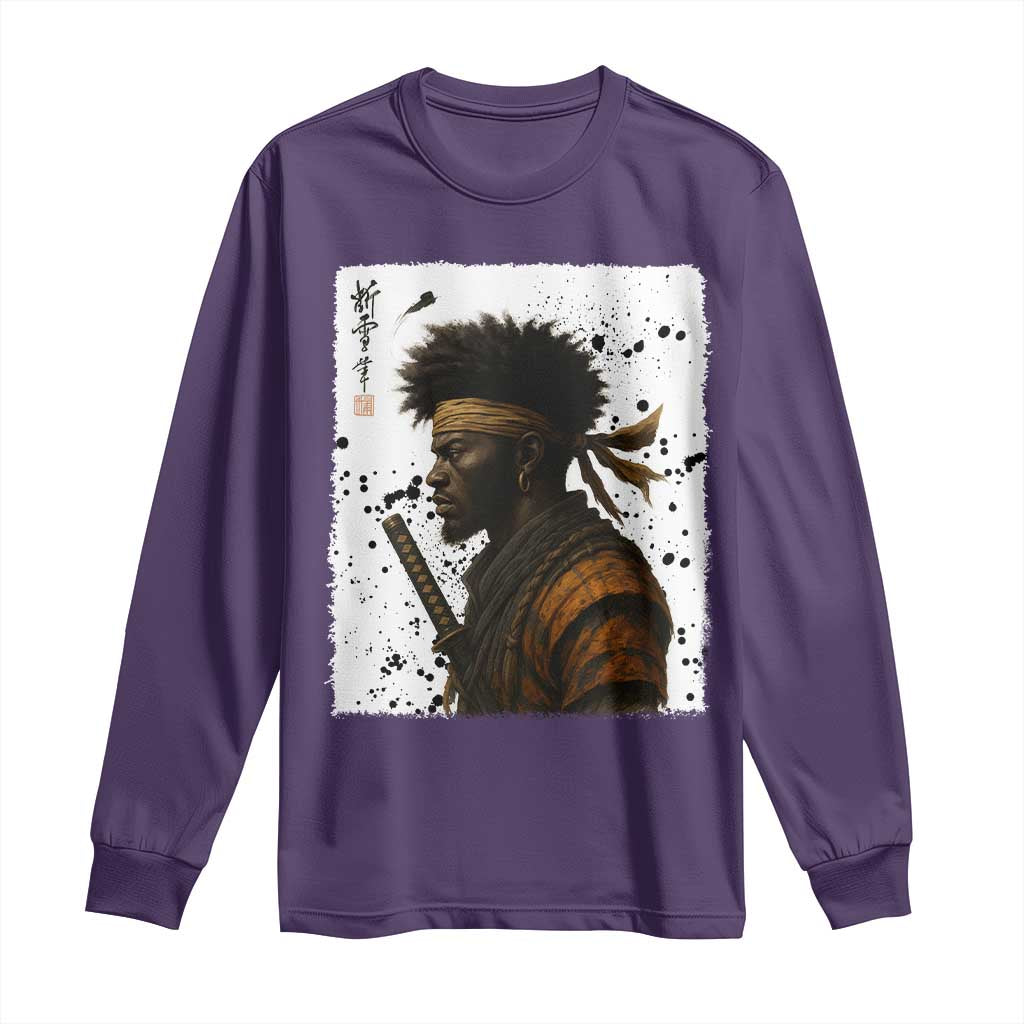 Afro American Samurai Long Sleeve Shirt Japanese Vintage Graphic Sumie Katana - African Pride