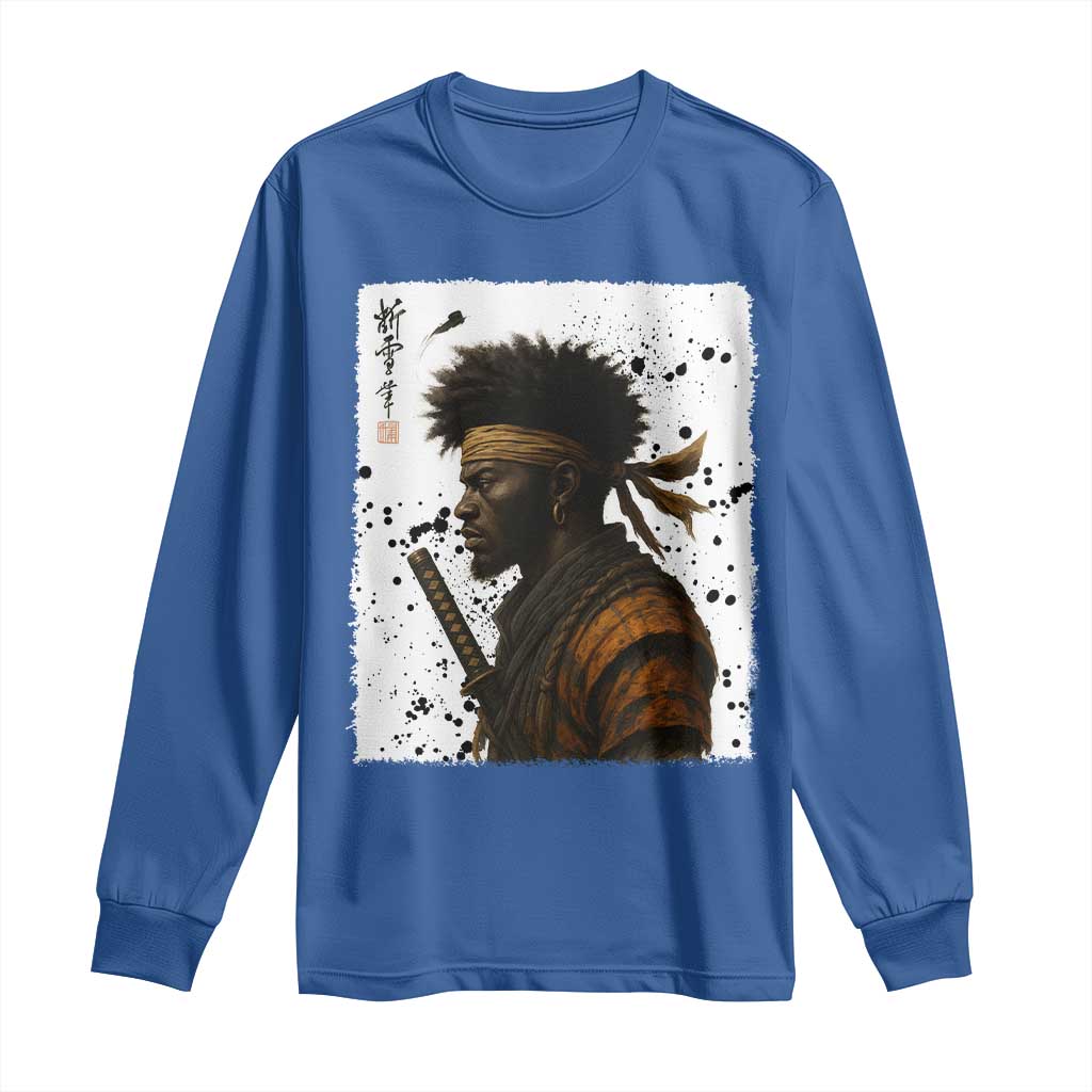 Afro American Samurai Long Sleeve Shirt Japanese Vintage Graphic Sumie Katana - African Pride
