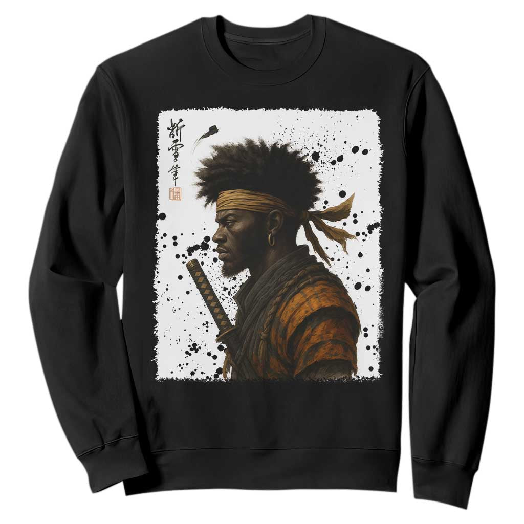 Afro American Samurai Sweatshirt Japanese Vintage Graphic Sumie Katana - African Pride