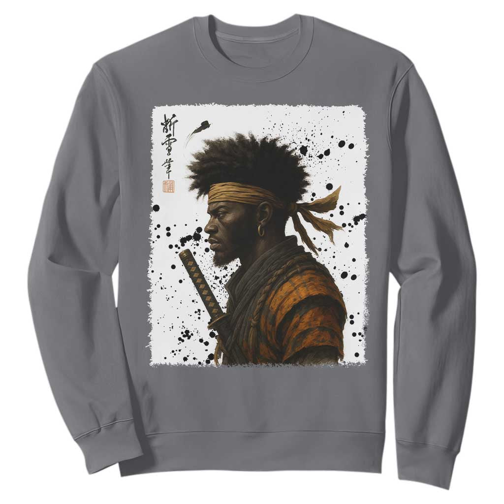 Afro American Samurai Sweatshirt Japanese Vintage Graphic Sumie Katana - African Pride
