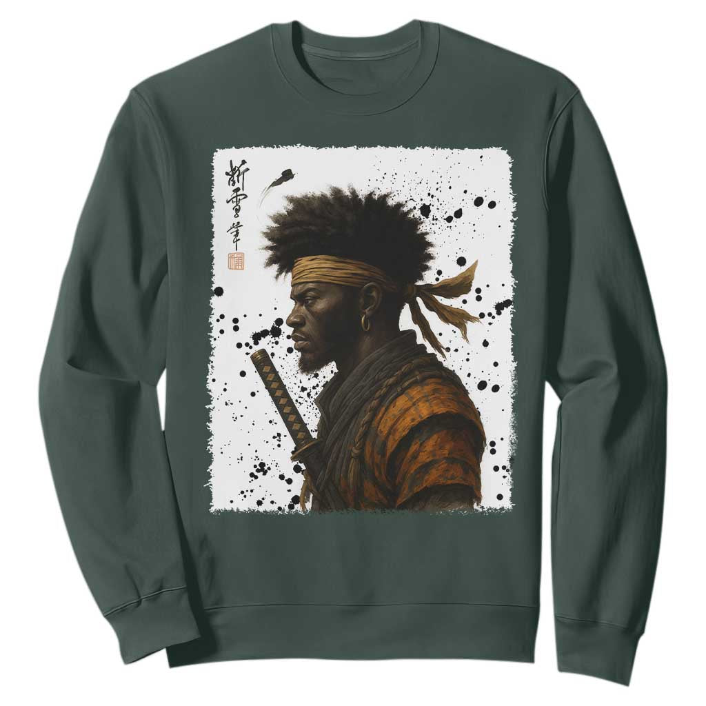 Afro American Samurai Sweatshirt Japanese Vintage Graphic Sumie Katana - African Pride