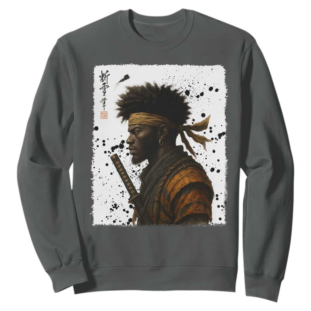 Afro American Samurai Sweatshirt Japanese Vintage Graphic Sumie Katana - African Pride