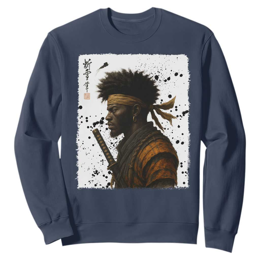 Afro American Samurai Sweatshirt Japanese Vintage Graphic Sumie Katana - African Pride