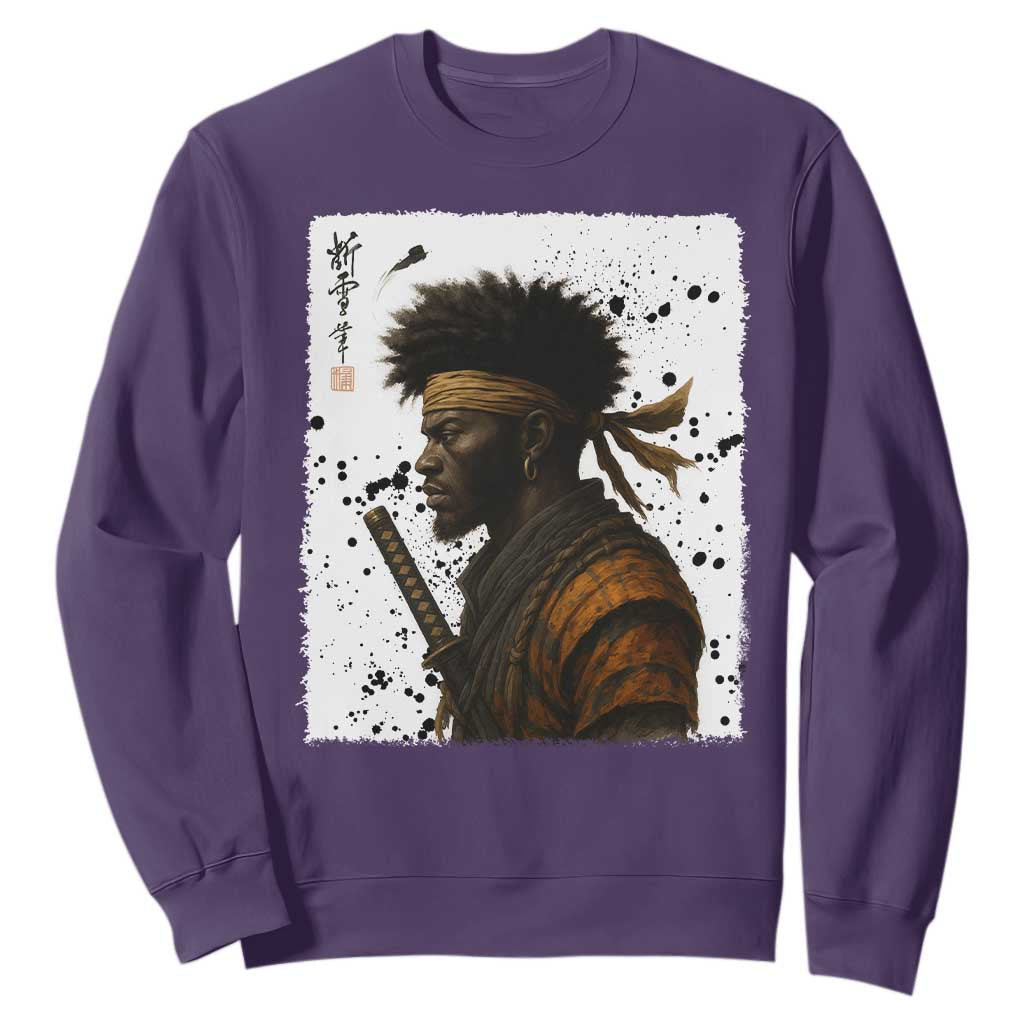 Afro American Samurai Sweatshirt Japanese Vintage Graphic Sumie Katana - African Pride