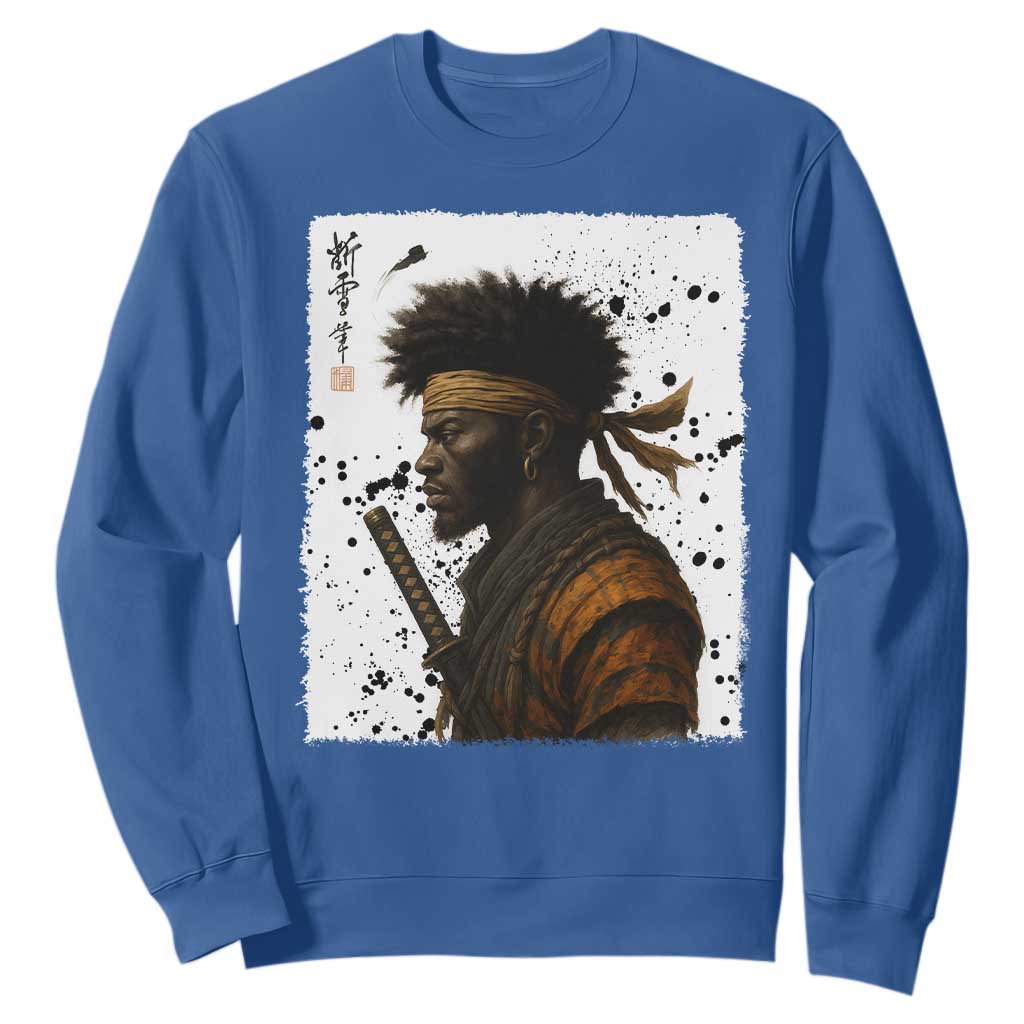 Afro American Samurai Sweatshirt Japanese Vintage Graphic Sumie Katana - African Pride