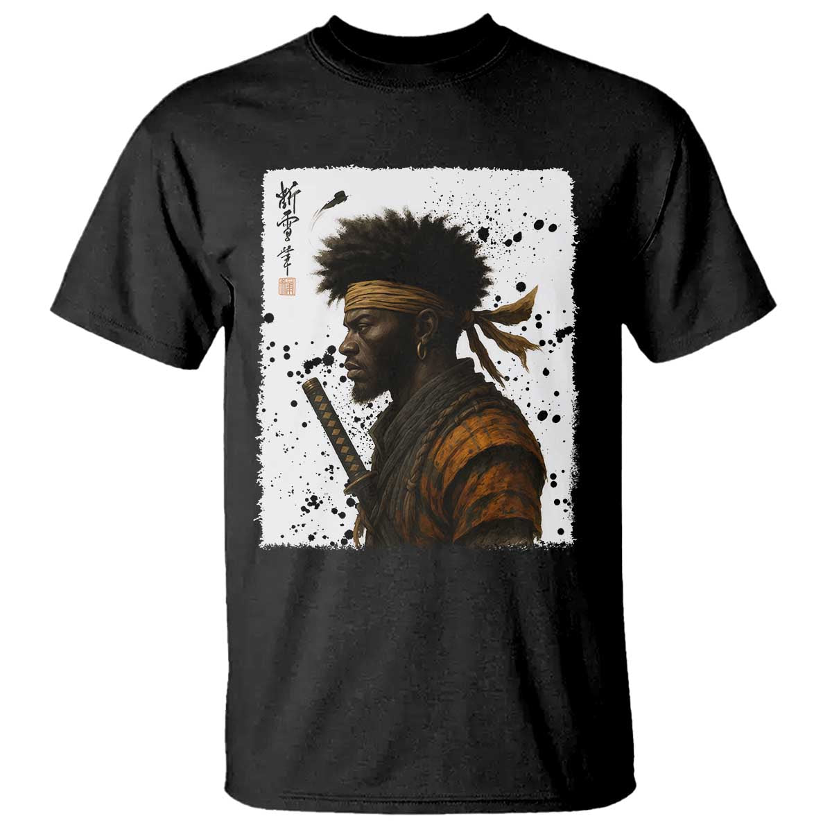 Afro American Samurai T Shirt Japanese Vintage Graphic Sumie Katana - African Pride
