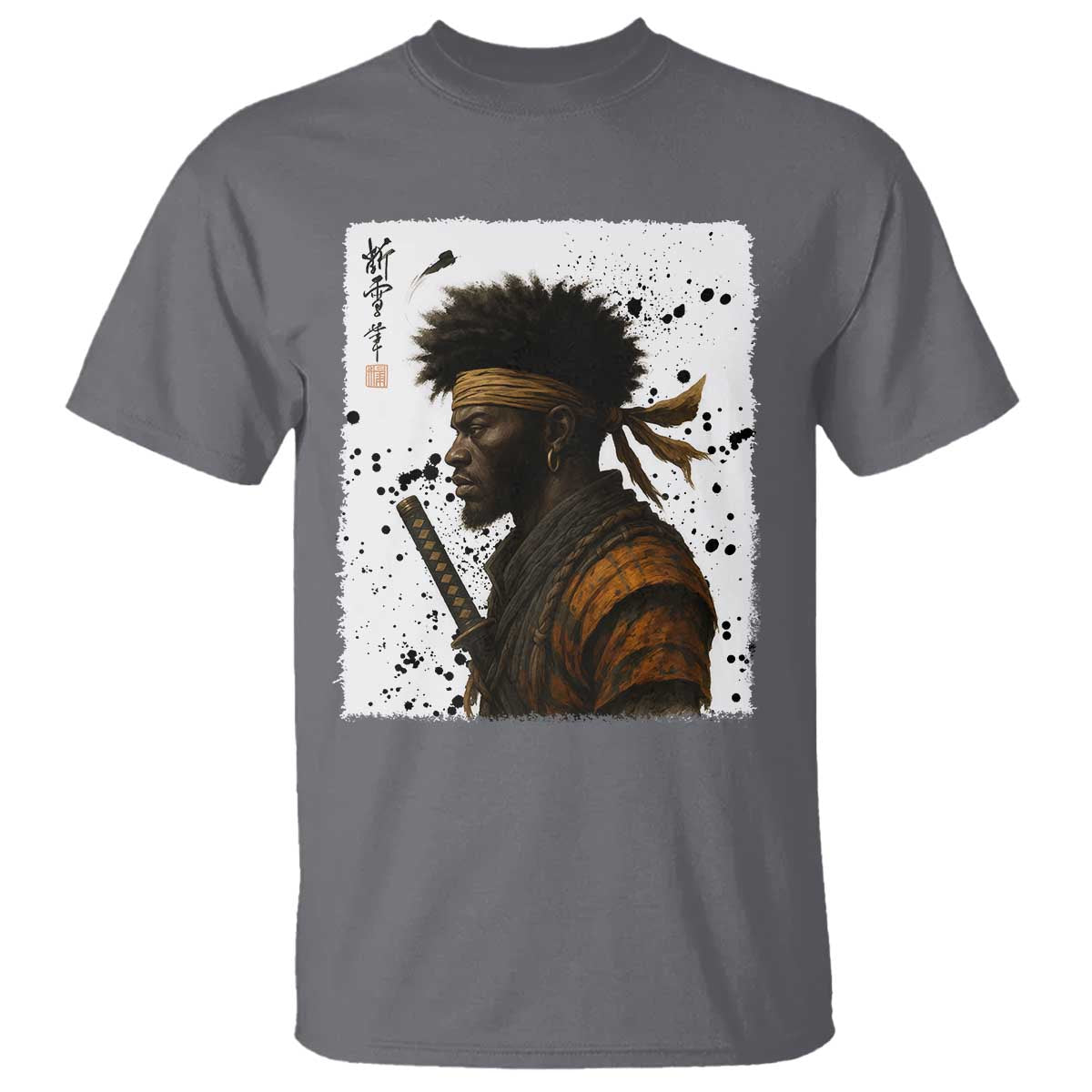 Afro American Samurai T Shirt Japanese Vintage Graphic Sumie Katana - African Pride
