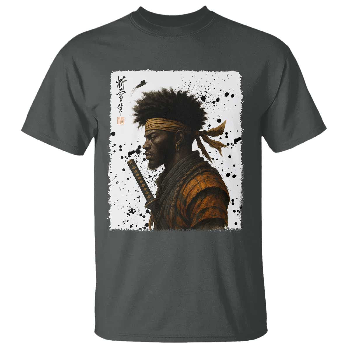 Afro American Samurai T Shirt Japanese Vintage Graphic Sumie Katana - African Pride