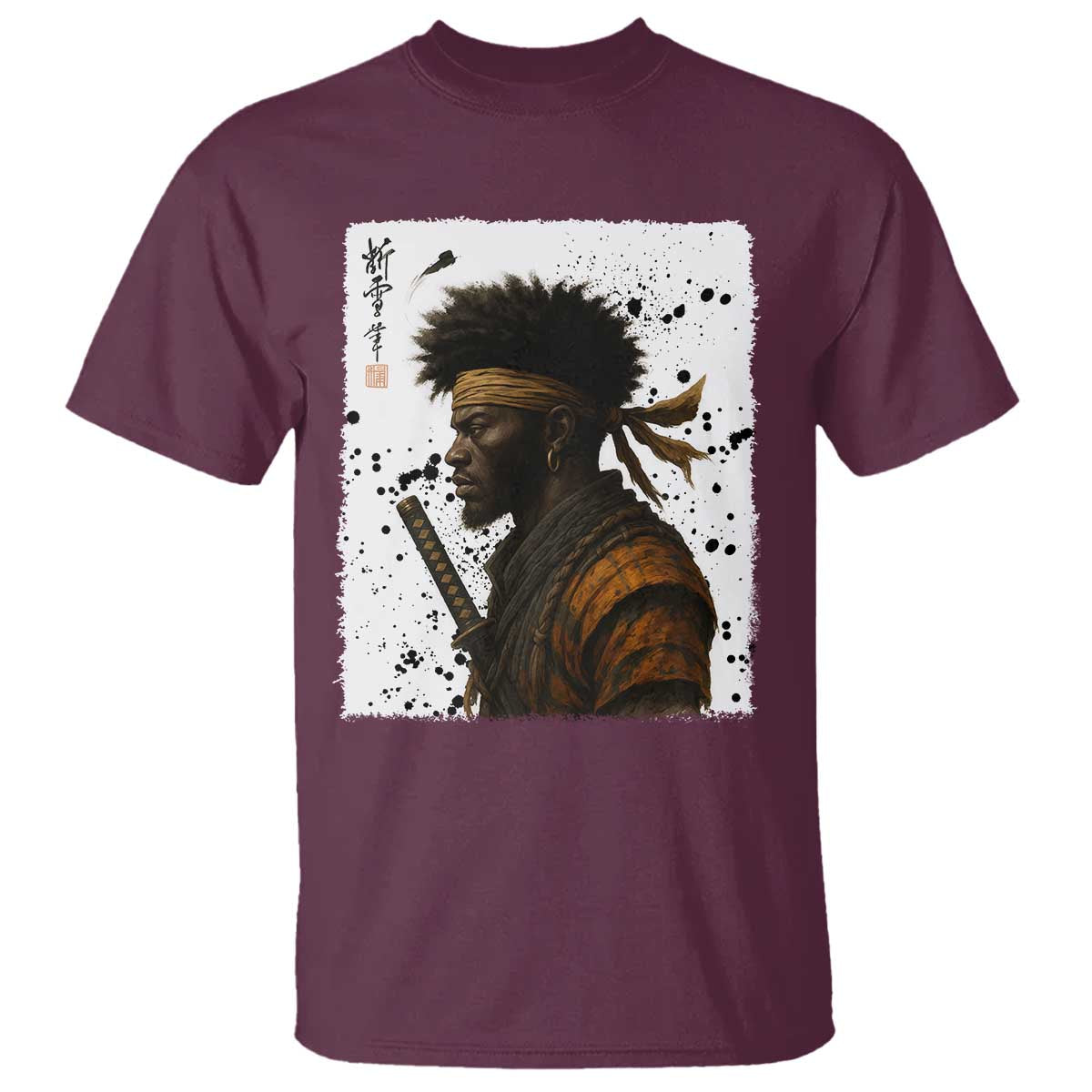 Afro American Samurai T Shirt Japanese Vintage Graphic Sumie Katana - African Pride