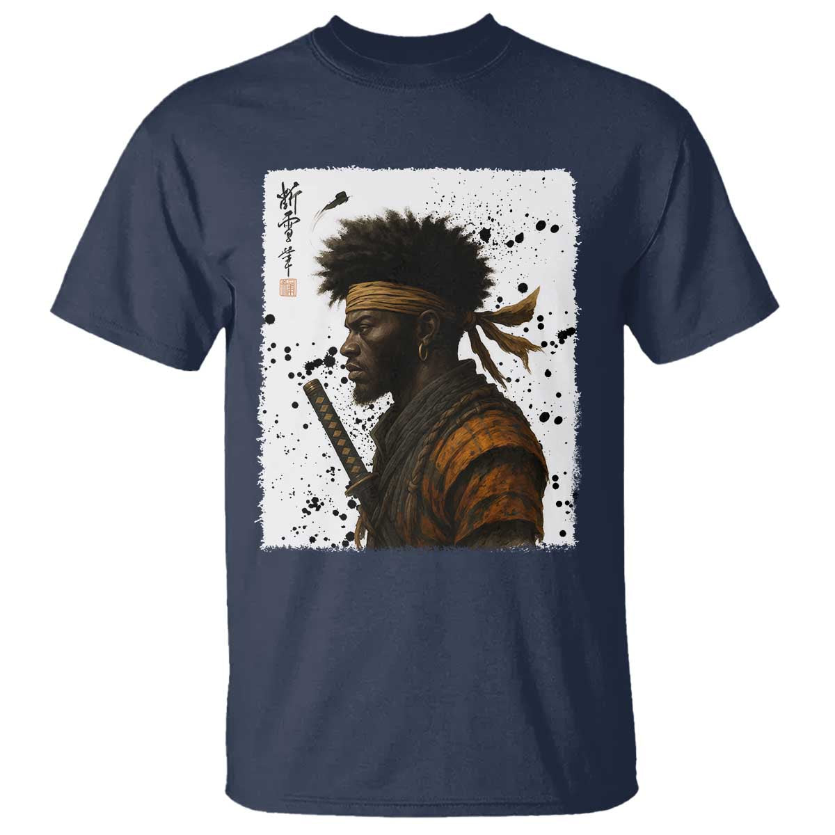 Afro American Samurai T Shirt Japanese Vintage Graphic Sumie Katana - African Pride