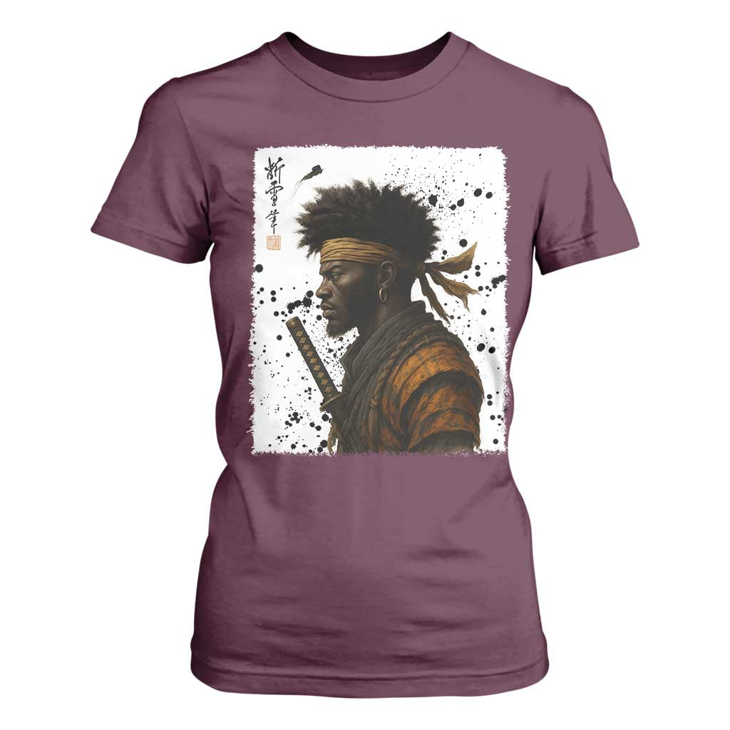 Afro American Samurai T Shirt For Women Japanese Vintage Graphic Sumie Katana - African Pride