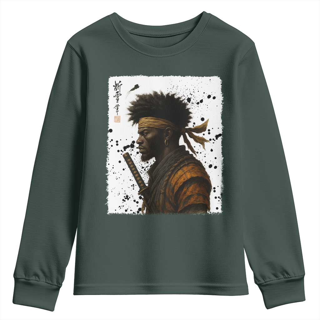Afro American Samurai Youth Sweatshirt Japanese Vintage Graphic Sumie Katana - African Pride