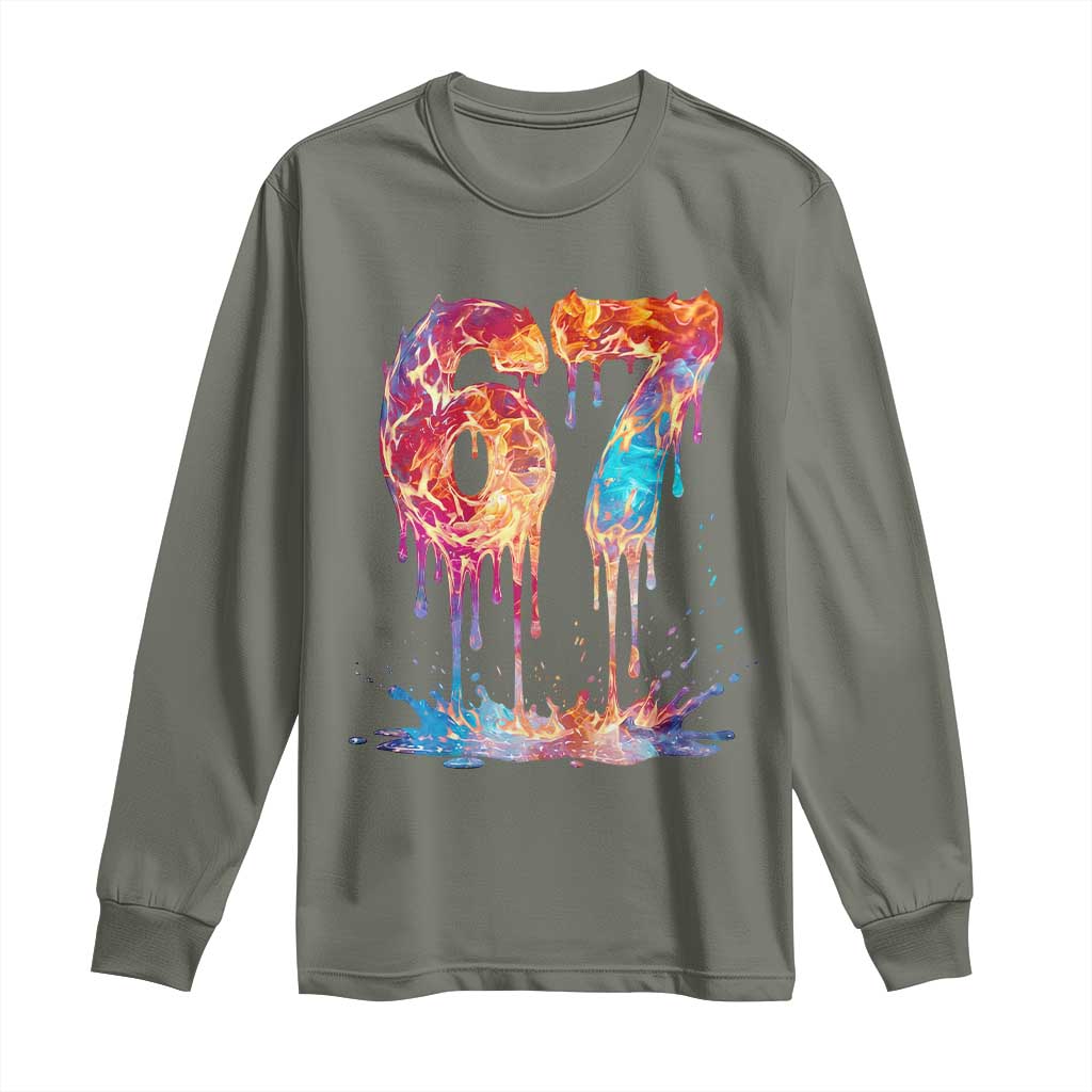 Burning Six Seven Long Sleeve Shirt Drip Fire Flame Meme