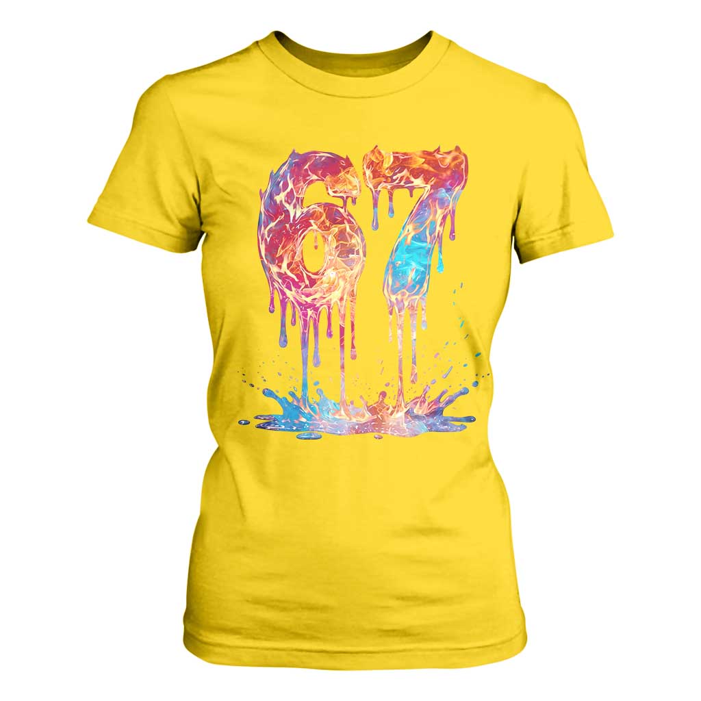 Burning Six Seven T Shirt For Women Drip Fire Flame Meme
