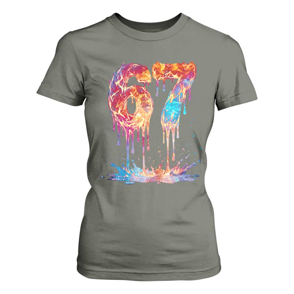Burning Six Seven T Shirt For Women Drip Fire Flame Meme