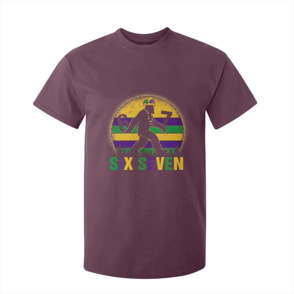 Funny Mardi Gras Bigfoot T Shirt For Kid Six Seven Meme