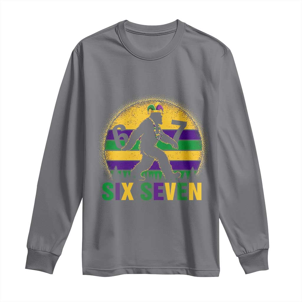 Funny Mardi Gras Bigfoot Long Sleeve Shirt Six Seven Meme