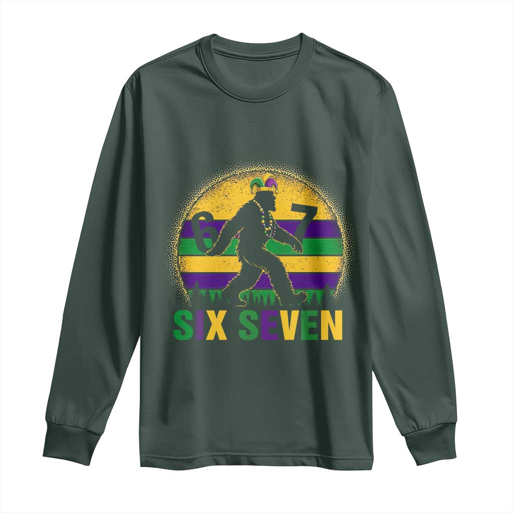 Funny Mardi Gras Bigfoot Long Sleeve Shirt Six Seven Meme