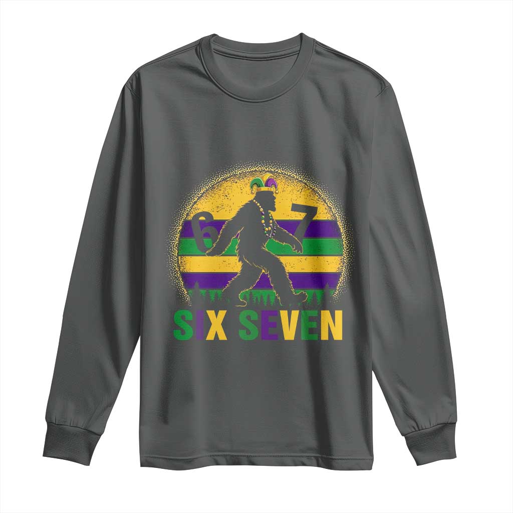 Funny Mardi Gras Bigfoot Long Sleeve Shirt Six Seven Meme