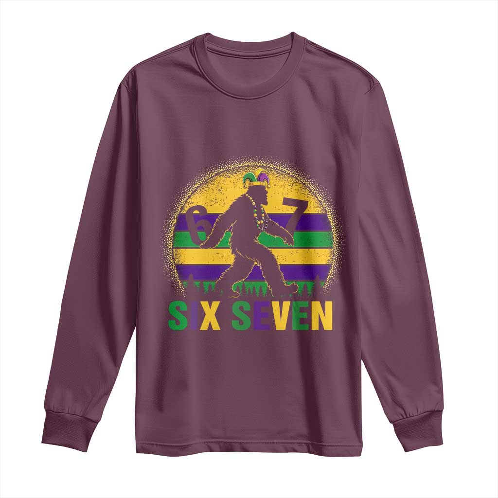 Funny Mardi Gras Bigfoot Long Sleeve Shirt Six Seven Meme