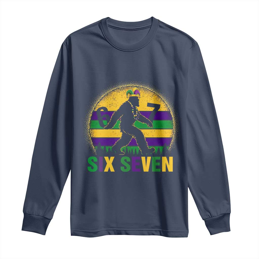 Funny Mardi Gras Bigfoot Long Sleeve Shirt Six Seven Meme