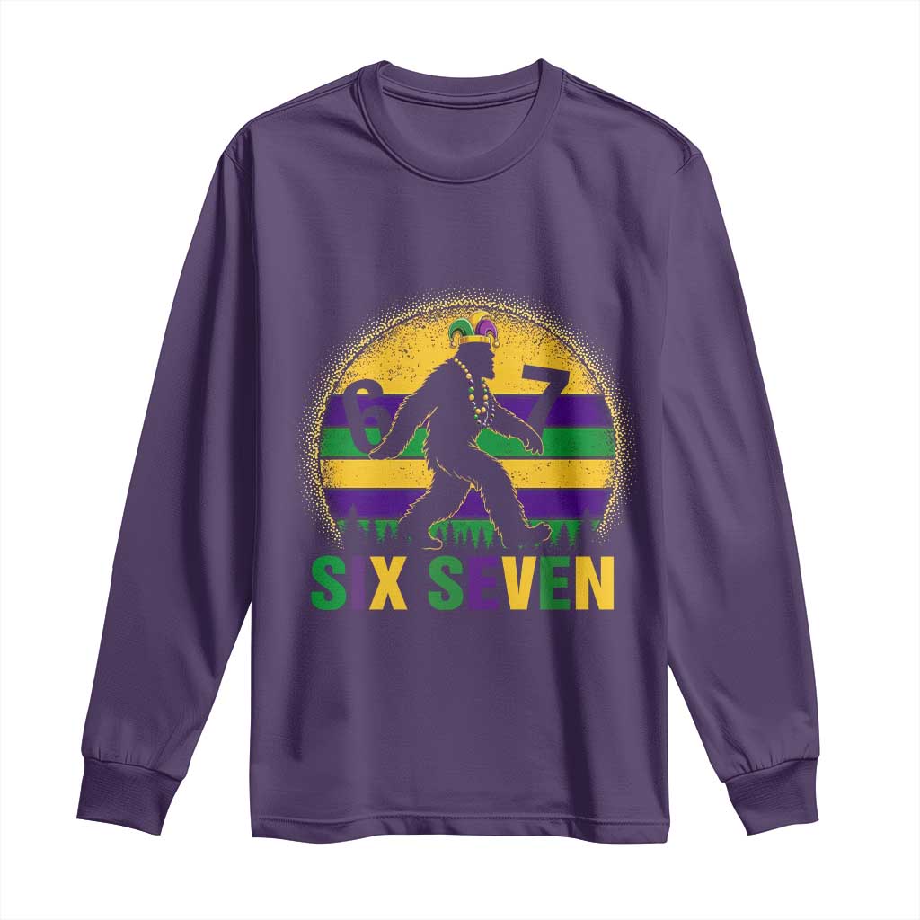 Funny Mardi Gras Bigfoot Long Sleeve Shirt Six Seven Meme