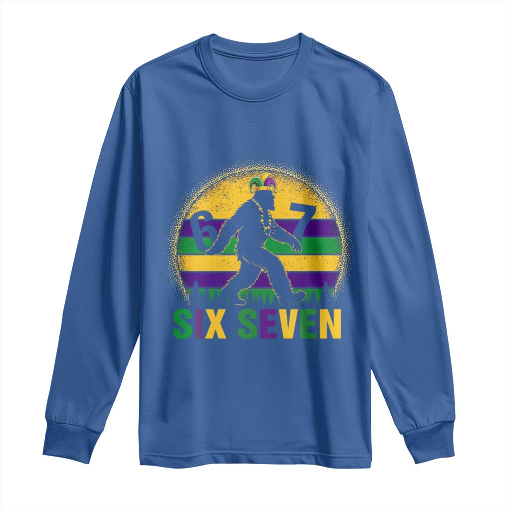 Funny Mardi Gras Bigfoot Long Sleeve Shirt Six Seven Meme
